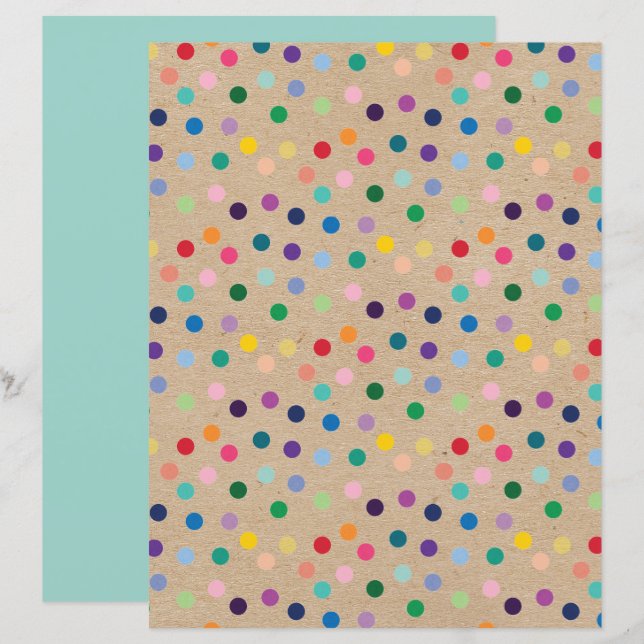 Funky Polkadots Faux Brown Kraft Scrapbook Paper (Front/Back)