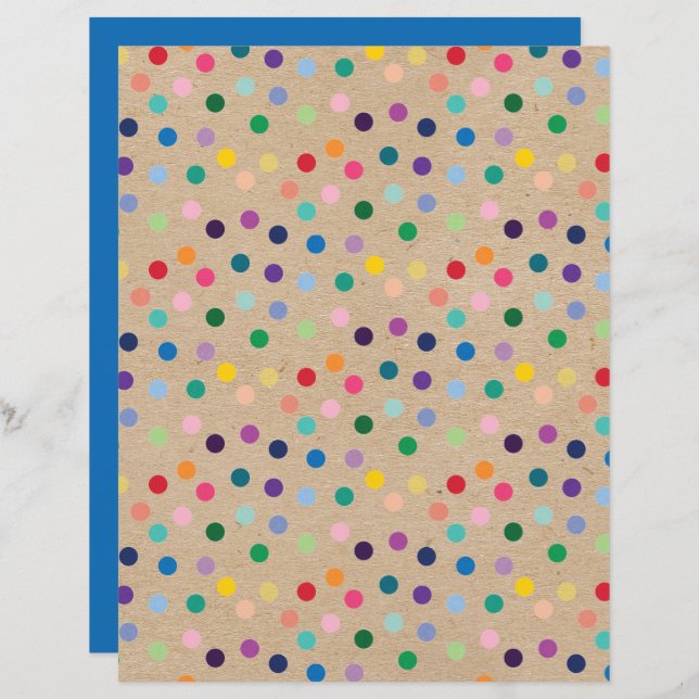 Funky Polkadots Faux Brown Kraft Scrapbook Paper (Front/Back)