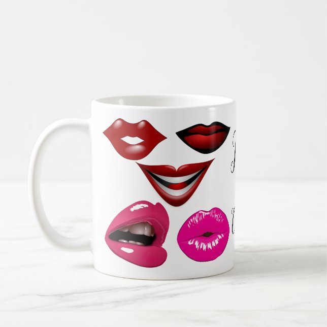 Funky Pop Art Pattern Sensual Lips 70s Artwork Coffee Mug (Left)
