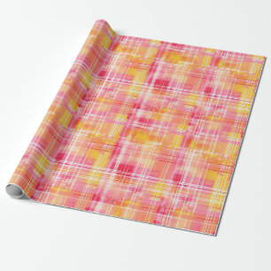 Funky Preppy Orange and Pink Plaid Wrapping Paper