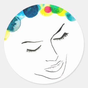 Funky psychedelic bubble hair classic round sticker