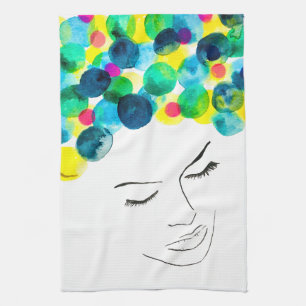 Funky psychedelic bubble hair tea towel