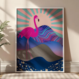 Funky Psychedelic Flamingo Poster