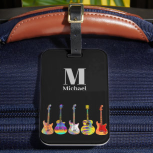 Funky Psychedelic Guitar Monogram Luggage Tag