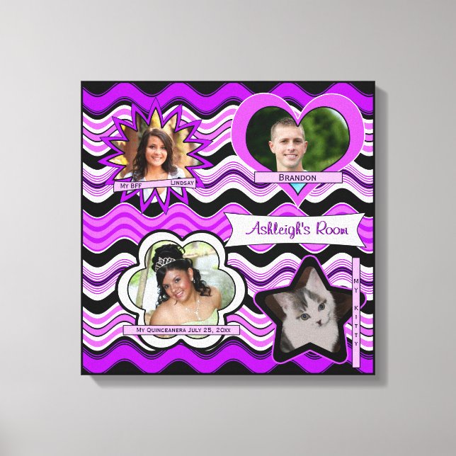 Funky Purple, Black, White Photo Wall Hanging Canvas Print (Front)