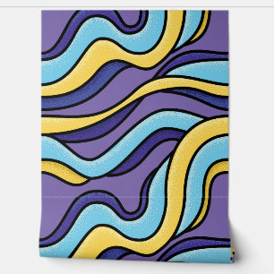 Funky Purple Blue Waves Groovy Abstract Art Wallpaper