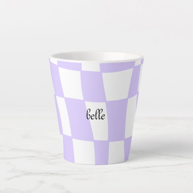 funky purple chequered latte mug (Front)