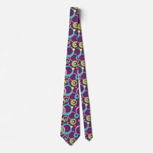 Funky Purple Circles Men's Neck Tie (Front)