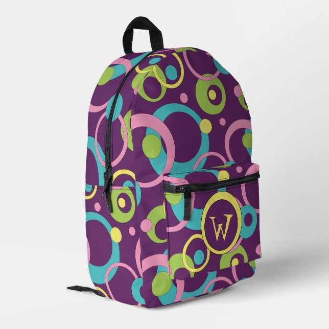 Funky Purple Circles Printed Backpack (Back Corner Left)
