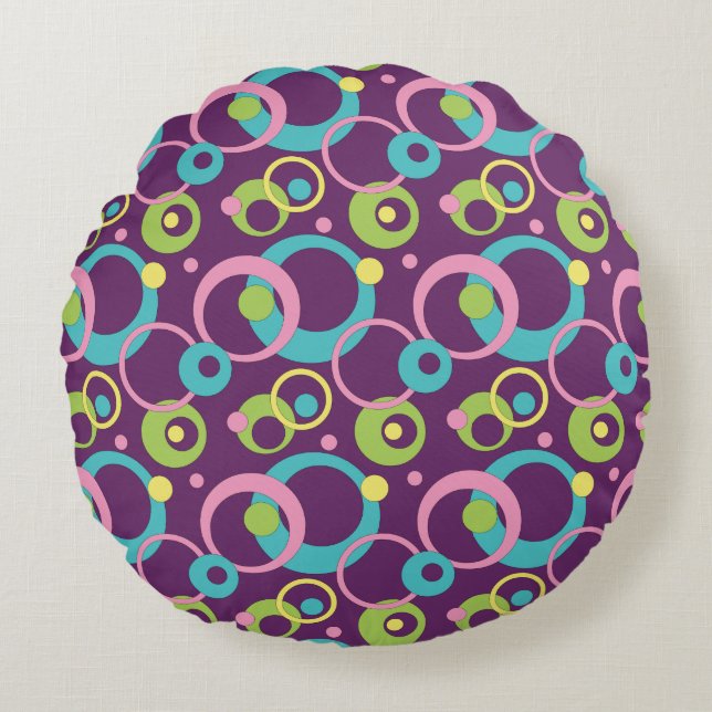 Funky Purple Circles Round Pillow (Front)