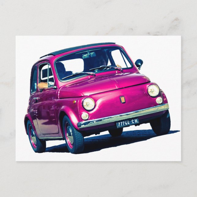 Funky Purple Fiat 500 Cinquecento in Italy Postcard (Front)