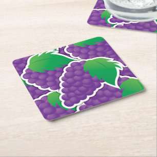 Funky purple grapes square paper coaster