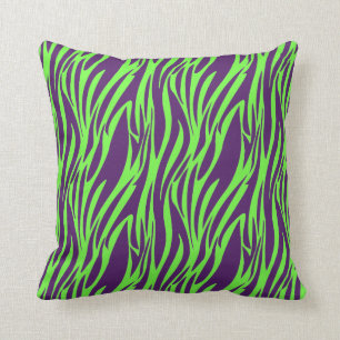 Funky Purple & Neon Green Zebra Print Pillow