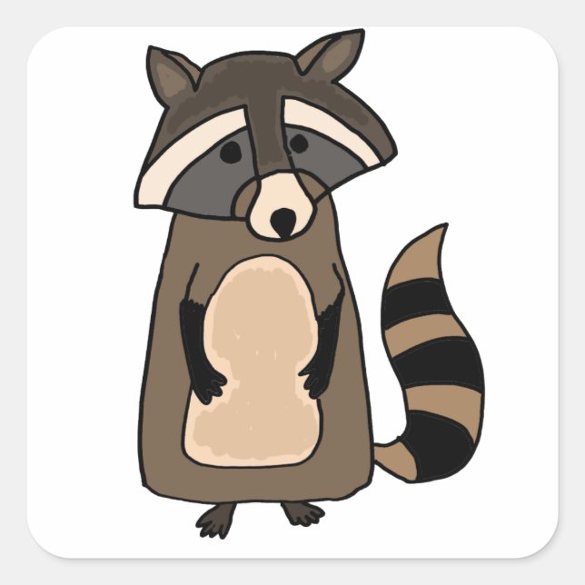 Funky Racoon Cartoon Square Sticker (Front)