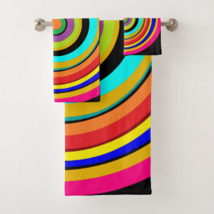Funky Rainbow Circles Bulls Eye Design Bath Towel Set