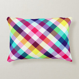 Funky Rainbow Plaid Pattern Accent Pillow