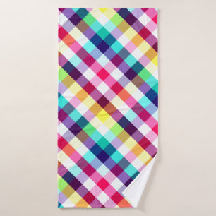 Funky Rainbow Plaid Pattern Bath Towel