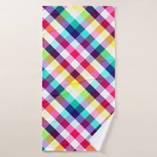 Funky Rainbow Plaid Pattern Bath Towel (Bath Towel)