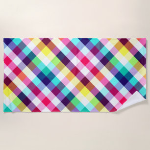 Funky Rainbow Plaid Pattern Beach Towel