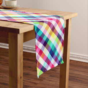 Funky Rainbow Plaid Pattern Large Table Runner