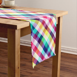 Funky Rainbow Plaid Pattern Medium Table Runner