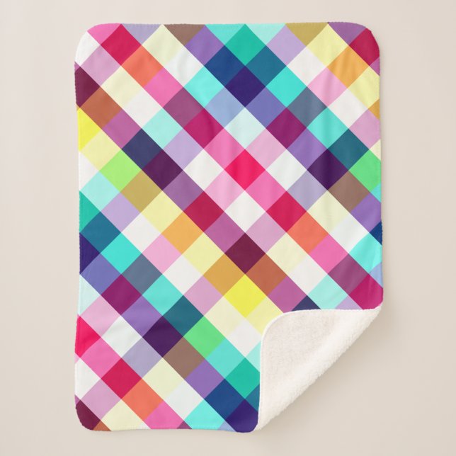 Funky Rainbow Plaid Pattern Small Sherpa Blanket (Front)