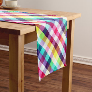 Funky Rainbow Plaid Pattern Small Table Runner
