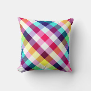 Funky Rainbow Plaid Pattern Throw Pillow