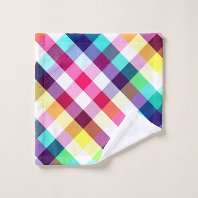 Funky Rainbow Plaid Pattern Washcloth Wash Cloth (Wash Cloth)