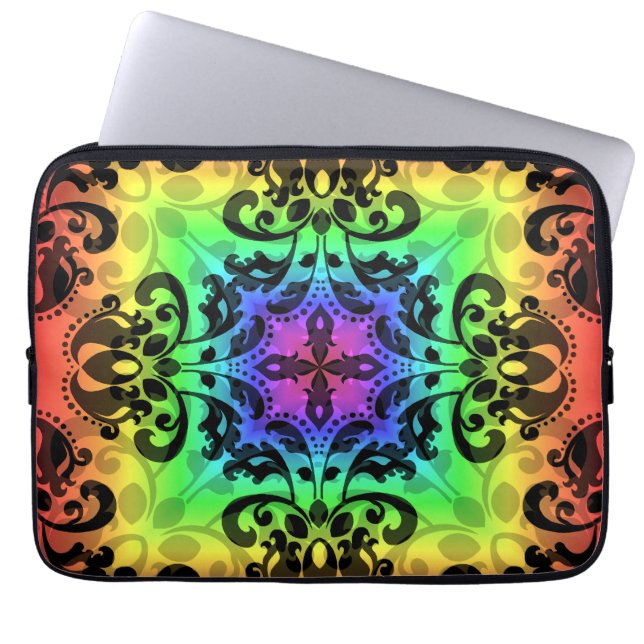 Funky rainbow square damask 13" laptop sleeve (Front)