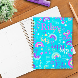 Funky rainbow stars aqua kids colourful planner