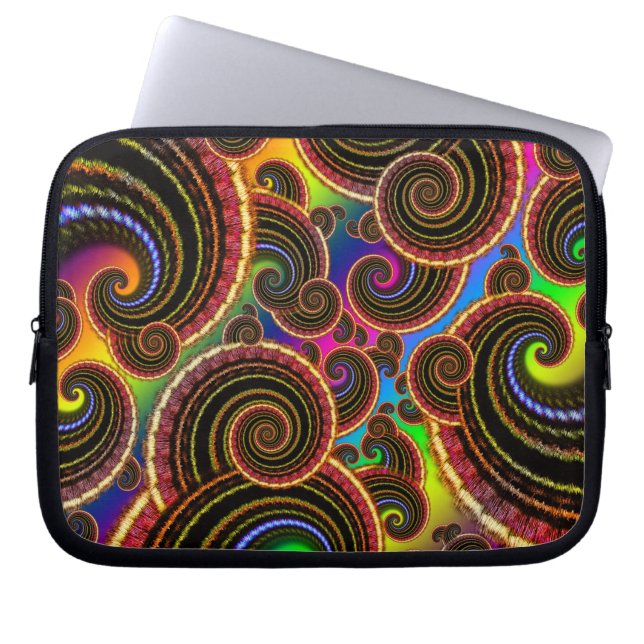 Funky Rainbow Swirl Fractal Art Pattern Laptop Sleeve (Front)
