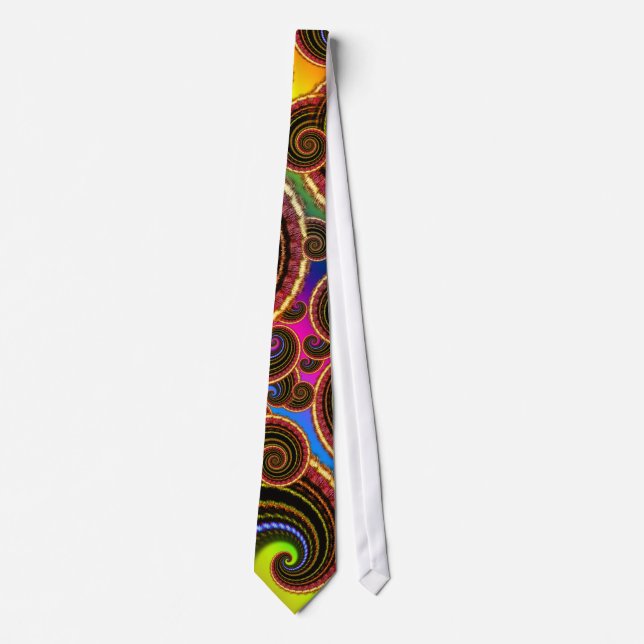 Funky Rainbow Swirl Fractal Art Pattern Tie (Front)
