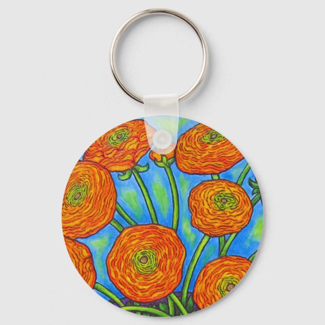 Funky Ranunculus Bouquet Key Chain (Front)