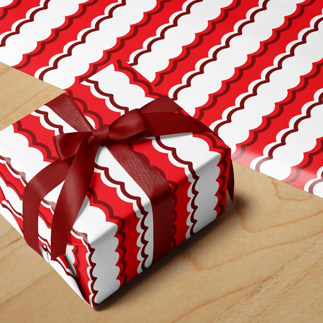 Funky Red and White Scallop Stripe Wrapping Paper (Creator Uploaded)