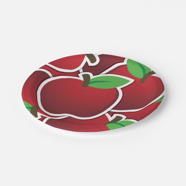 Funky red apples paper plate (Angled)