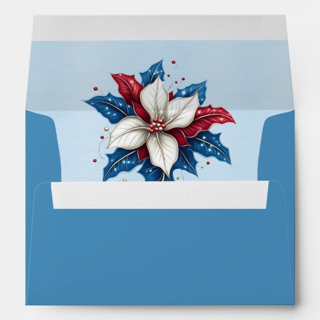 Funky Red Blue White Poinsettia  Envelope (Back (Bottom))