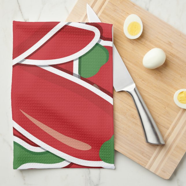 Funky red chilli peppers tea towel (Quarter Fold)