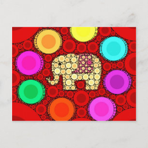 Funky Red Elephant Concentric Circles Mosaic Postcard