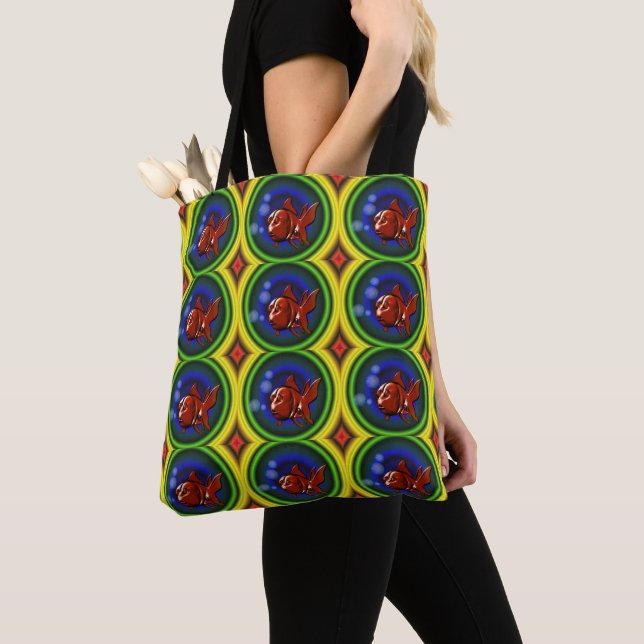 Funky Red Goldfish Fun Animal Art   Tote Bag (Close Up)