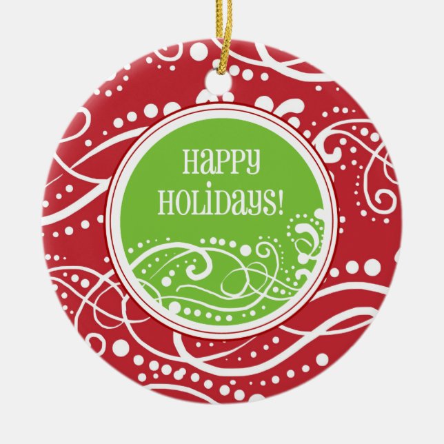 Funky Red & Green Swirl Christmas Ornaments (Front)