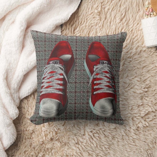 Funky Red Sneakers Abstract Art Cushion (Blanket)