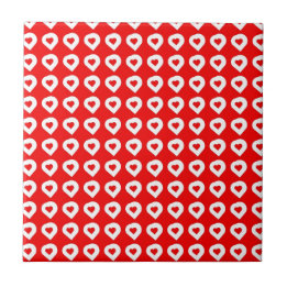 Funky Red & White Hearts Tile
