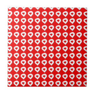 Funky Red & White Hearts Tile