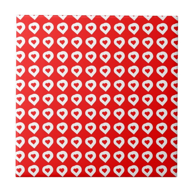 Funky Red & White Hearts Tile (Front)
