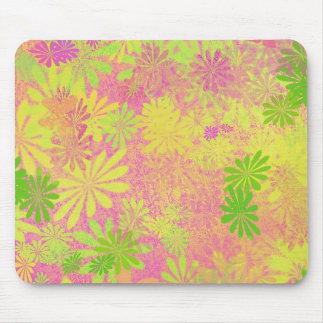 Funky Retro 60's Flowers Mouse Mat (Front)