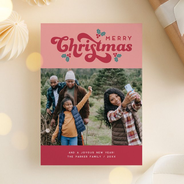 Funky Retro 70s Merry Christmas Photo Holiday Card (funky retro 70s merry christmas photo card)