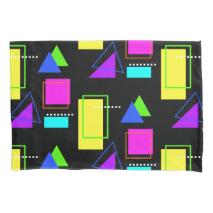 FUNKY RETRO 80S NEON FLUORO GEOMETRIC SHAPE PRINT PILLOWCASE