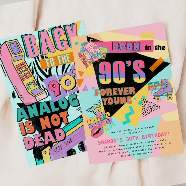 Funky Retro 90's Birthday Party Invitation (Creator Uploaded)