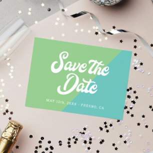 Funky Retro Aqua Blue Green Wedding Save The Date